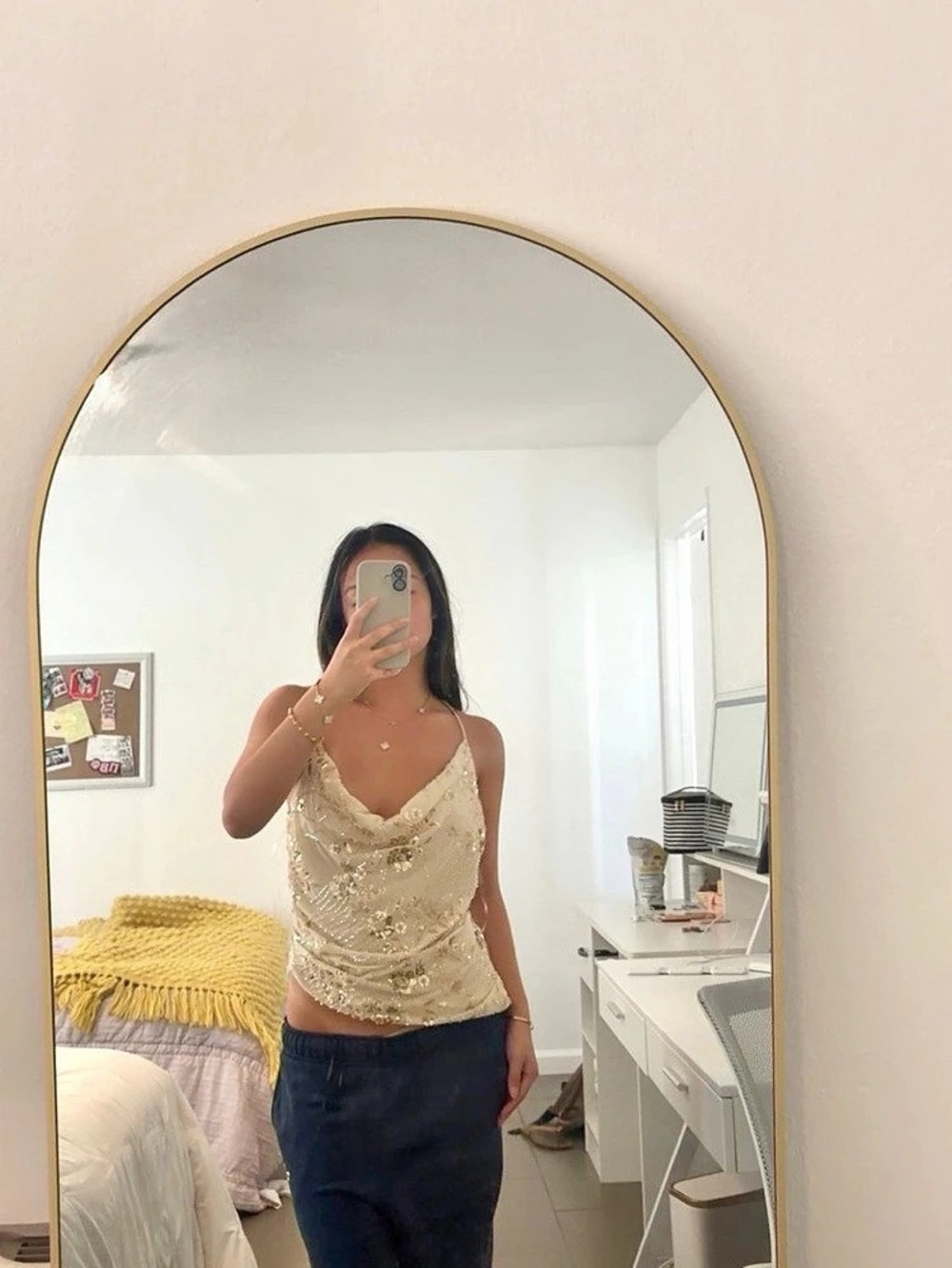 Peppermayo Sena Beaded Top Beaded Sequin Cami in Cream XS NWT